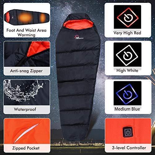 FIRSERMO Electric Heated Sleeping Bag Lightweight Portable Waterproof Comfort Mummy Bags, Perfect for Adults Camping/Hiking