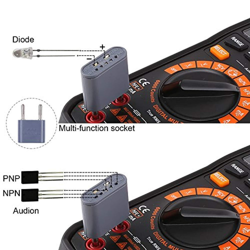 Multimeter, Tacklife DM05 electronic tester, TRMS 6000 Counts, Auto-Ranging, Measuring Voltage Tester, Current, NCV, Resistance, Continuity, Frequency, Test Diode, Triode, Capacitance, Duty Cycle