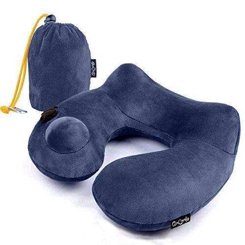 AirComfy Inflatable Neck Travel Pillow - Luxuriously Soft Washable Cover and Compact Packsack with Travel Clip - for Lightweight Support in Airplane, Car, Train, Bus and Home - Gray