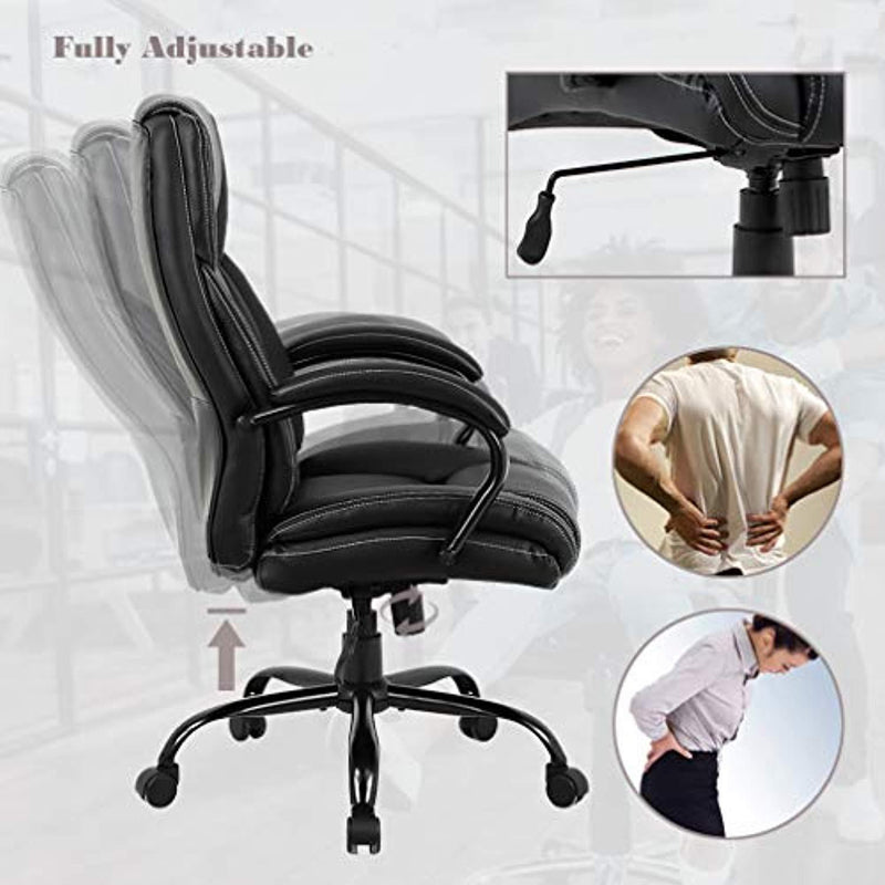 High-Back Big and Tall Office Chair 500lb Executive Chair Ergonomic PU Desk Task Chair Rolling Swivel Chair Adjustable Computer Chair with Lumbar Support Headrest Leather Chair for Women, Men (Black)