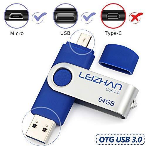 LEIZHAN OTG 32GB USB Flash Drive USB 2.0 Micro USB Pen Drive Memory Stick u Disk (Blue)