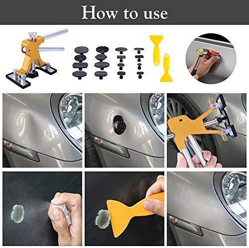 GLISTON Paintless Dent Puller – Golden Dent Puller Kit, 35pcs Dent Remover Tools with Adjustable Width Dent Repair Tools for Car, DIY Auto Body Dent Repair