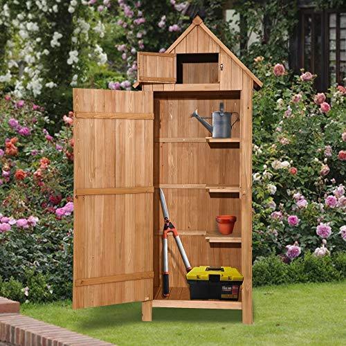 MCombo Outdoor Storage Cabinet Tool Shed Wooden Garden Shed Organizer Wooden Lockers with Fir Wood (70") (Natural)