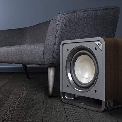 Polk Audio HTS 10 Powered Subwoofer with Power Port Technology | 10” Woofer, up to 200W Amp | For the Ultimate Home Theater Experience | Modern Sub that Fits in any Setting | Washed Black Walnut