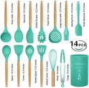 14 Pcs Silicone Cooking Utensils Kitchen Utensil Set - 446°F Heat Resistant,Turner Tongs,Spatula,Spoon,Brush,Whisk. Wooden Handles Gray Kitchen Gadgets Tools Set for Nonstick Cookware (BPA Free)