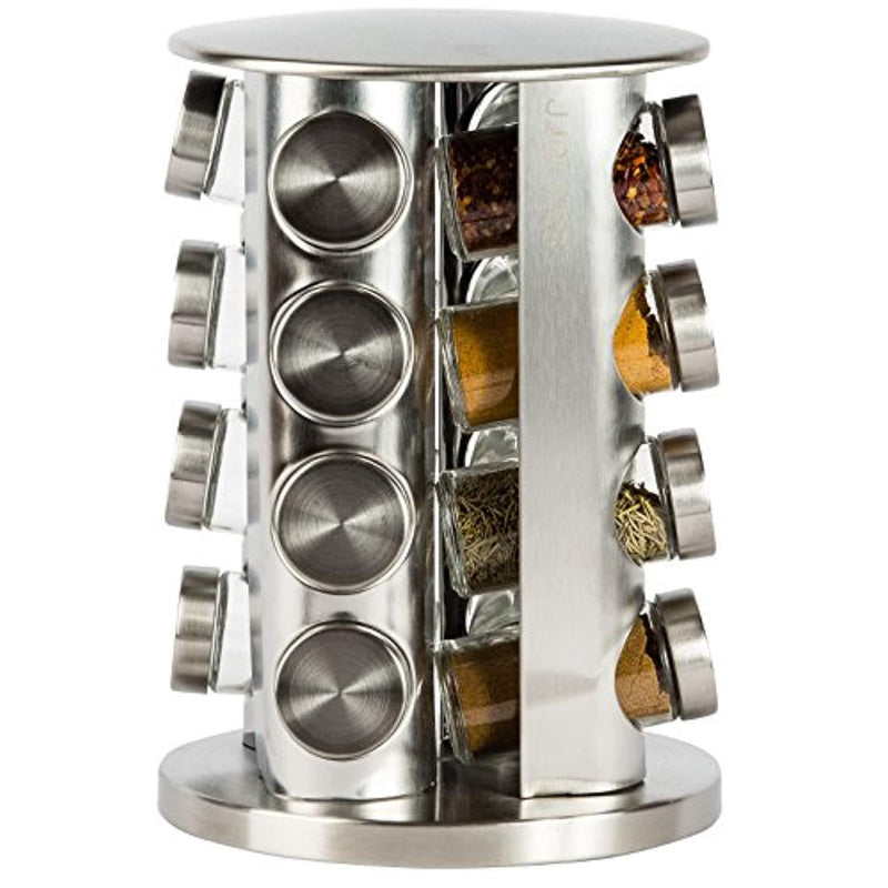 Rotating Spice Rack with 16 Spice Jars - Durable and Stylish Revolving Seasoning Storage and Organizer with Sturdy Bottles and Stable Base Stand, Perfect for your Kitchen Countertop and Dining Table