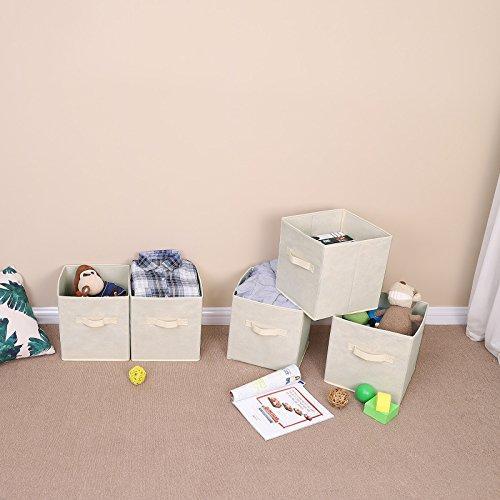 SONGMICS Storage Bins Cubes Baskets Containers with Dual Non-Woven Handles for Home Closet Bedroom, Drawer Organizers, Flodable, Gray, Set of 6, 10 x 10 x 11 Inches UROB26G