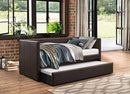 Homelegance Adra Fully Upholstered Daybed with Roll Out Trundle Bi-cast Vinyl Twin, Dark Brown