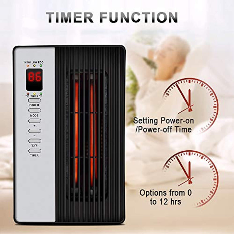 Portable Space Heater, 1500W Electric Heater with 3 Modes, Timer Setting, Remote Control Portable Cabinet Heater Intelligent Programmable Thermostat, Energy-Saving Indoor Infrared Heater for Home