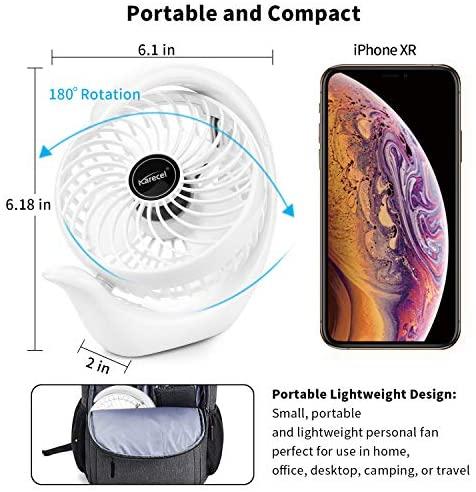 MOSAJIE Rechargeable Fan Mini Desk Fan Rotating, 3 Speeds USB Personal Fan Portable Small Table Quiet Fan with Truly Long Battery Life, Strong Wind Desktop Fan for Travel Camping Office Home (Black)