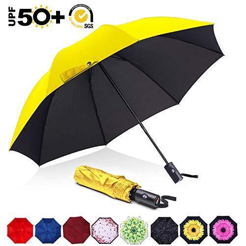 ABCCANOPY Umbrella Compact Rain&Wind Teflon Repellent Umbrellas Sun Protection with Black Glue Anti UV Coating Travel Auto Folding Umbrella, Blocking UV 99.98% (Black)