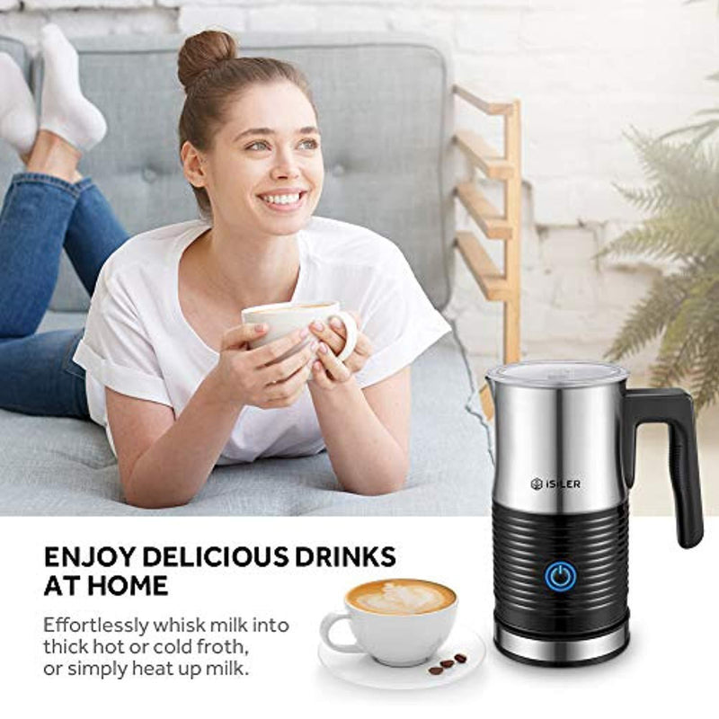 Milk Frother, iSiLER Electric Milk Frother, 130ml(4.5OZ) Automatic Hot Cold Milk Frother, 300ml(10.5OZ) Milk Heater with Non-Stick Coating Copper Thermostat for Coffee, Hot Chocolate, Creamermer