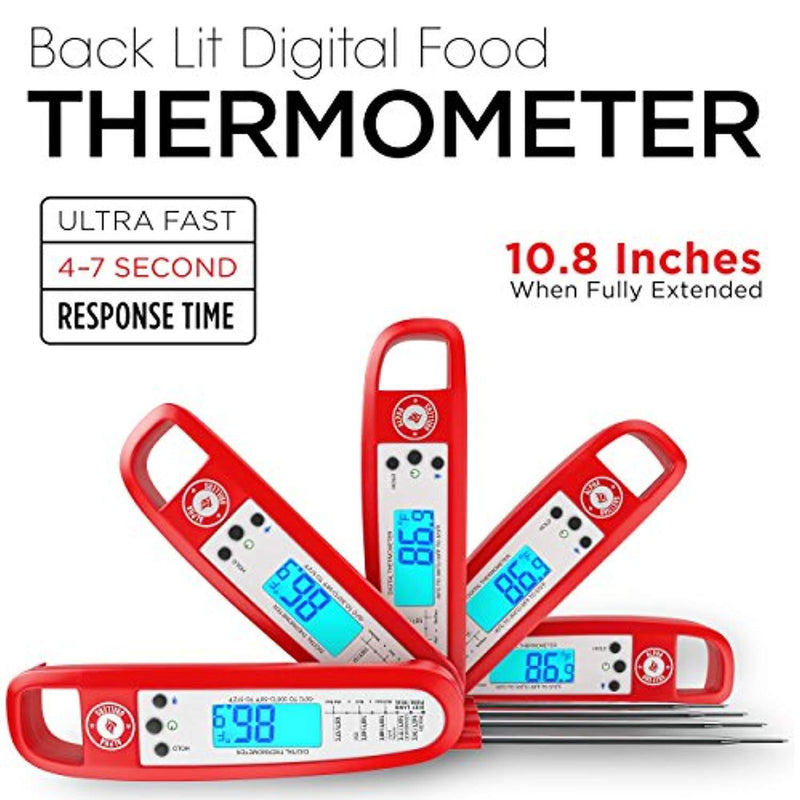 Instant Read Meat Thermometer For Cooking And Grill. UPGRADED WITH BACKLIGHT AND WATERPROOF BODY. Best Ultra Fast Digital Kitchen Probe. Includes Internal BBQ Meat Temperature Guide