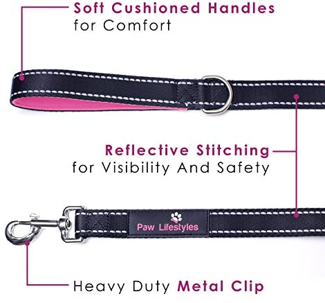 Paw Lifestyles Heavy Duty Dog Leash - 2 Handles - Padded Traffic Handle for Extra Control, 7ft Long - Perfect Leashes for Medium to Large Dogs