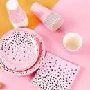 Duocute Pink and Gold Party Supplies 200Pcs Disposable Pink Paper Plates 12oz Cups Napkins Dinnerware Set Golden Dot Theme Party Wedding Bachelorette Girl Birthday Baby Shower, Serves 50