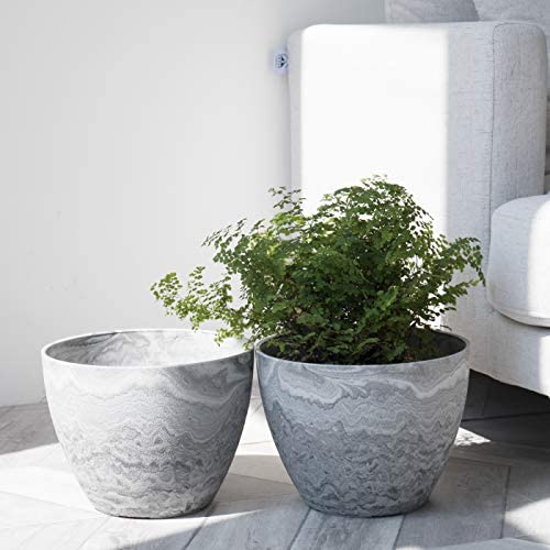 La Jolíe Muse Flower Pot Garden Planters Outdoor Indoor, Plant Containers with Drain Hole, Weathered Grey(11.3 Inch, Pack 2)