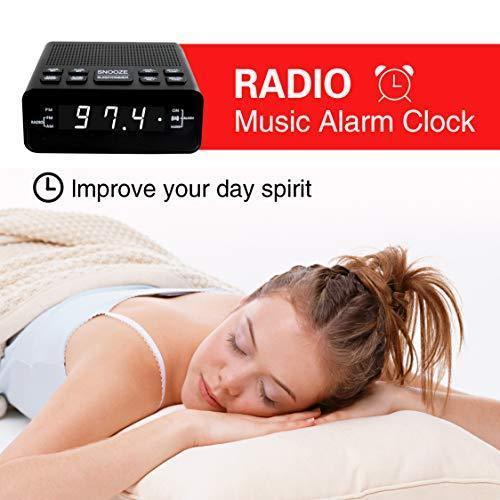 Alarm Clock Radio, LED Digital FM/AM Radio Alarm Clocks for Bedrooms Battery Backup (Black)