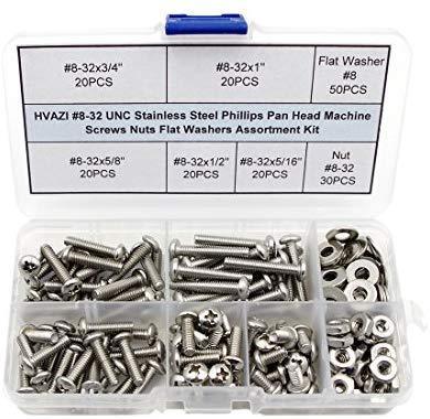 HVAZI #2-56 UNC Stainless Steel Phillips Pan Head Machine Screws Nuts Assortment Kit (#2-56UNC)