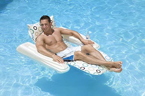 Poolmaster Swimming Pool Floating Chaise Lounge, Caribbean, Blue Stripe