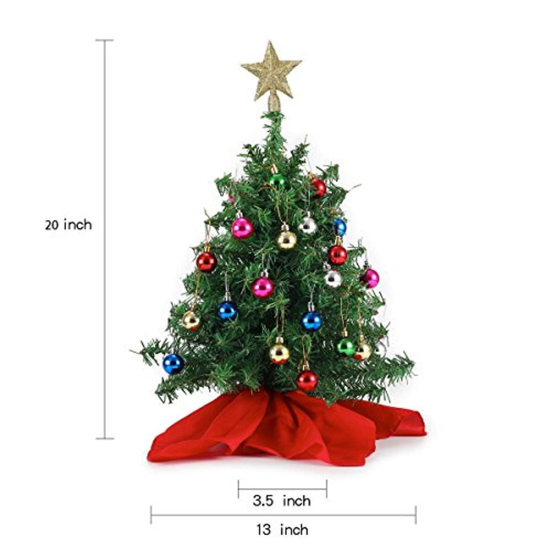 20" Tabletop Mini Christmas Tree Set with Clear LED Lights, Star Treetop and Ornaments, Best DIY Christmas Decorations