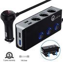 3-Socket Cigarette Lighter Quick Charge 3.0, Qidoe 120W 12V/24V Car Splitter and Three 2.4A USB Car Charger & LED Voltmeter Power Switch for GPS, Dash Cam, Sat Nav, Phone, iPad, Tablet (Blue)