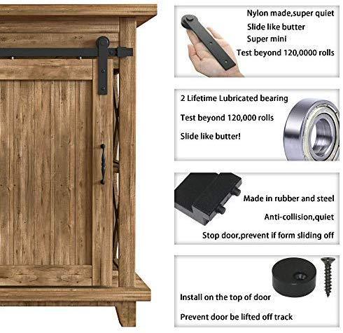 WINSOON 5FT Super Mini Sliding Barn Door Cabinet Hardware Kit for Double Doors TV Stands Small Wardrobe Cabinets, I Shape Hanger (5FT Double Doors Kit)