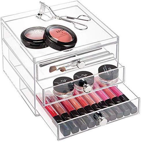 iDesign 3-Drawer Plastic Vanity Organizer, Compact Slim Storage Organization Drawers Set for Cosmetics, Dental Supplies, Hair Care, Bathroom, Dorm, Desk, Countertop, Office, 6.5" x 7" x 5", Clear