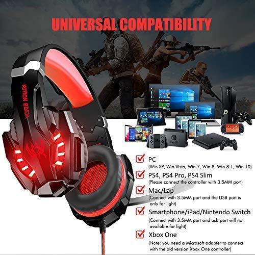 BENGOO G9000 Stereo Gaming Headset for PS4, PC, Xbox One Controller, Noise Cancelling Over Ear Headphones with Mic, LED Light, Bass Surround, Soft Memory Earmuffs for Laptop Mac Nintendo Switch Games