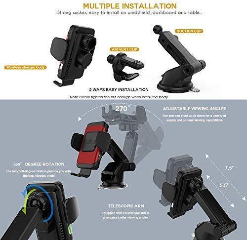 ZeeHoo Wireless Car Charger,10W Qi Fast Charging Auto-Clamping Car Mount,Windshield Dash Air Vent Phone Holder Compatible iPhone 11/11 Pro/11 Pro Max/Xs MAX/XS/XR/X/8/8+,Samsung S10/S10+/S9/S9+/S8/S8+