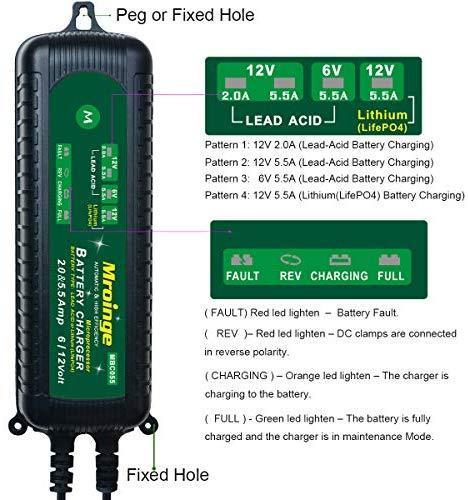 Mroinge MBC010 Automotive Trickle Maintainer 12V 1A Smart Automatic Charger for Car Motorcycle Boat Lawn Mower SLA ATV Wet Agm Gel Cell Lead Acid Batteries