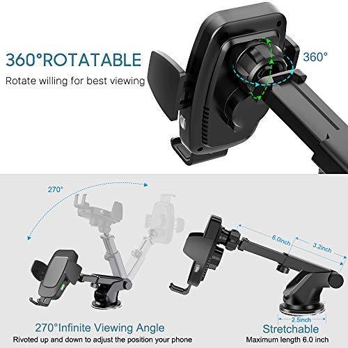 Wireless Car Charger Mount, Cshidworld Auto Clamping 10W/7.5W Qi Fast Charging Car Mount, Windshield Dashboard Air Vent Phone Holder Compatible with iPhone 11 Xs Max XR 8 Plus, Samsung S10 S9 S8