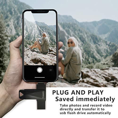 USB Flash Drive 128GB Memory Stick External Storage for iPhone 2in1 Photo Stick USB3.0 Thumb Drive Puanv Compatible iPhone iPad iOS MacBook and Computer (Silver-128G)