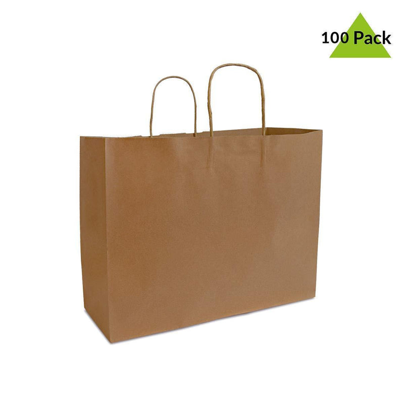 16x6x12" - 50 Pcs - Kraft Paper Shopping Bags, Paper Bags with Handles, Gift Bags, Brown Bags Bulk