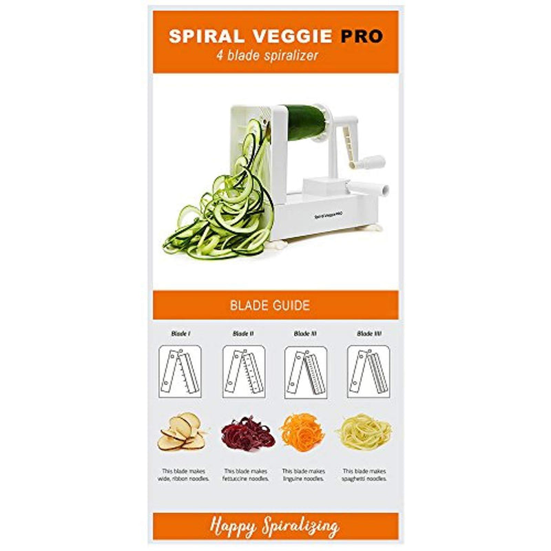 Spiralizer Vegetable Slicer - Best Veggie Zoodle Spiral Maker, Zucchini Pasta Noodle Spaghetti Maker for Low Carb Meals (4 Blade)