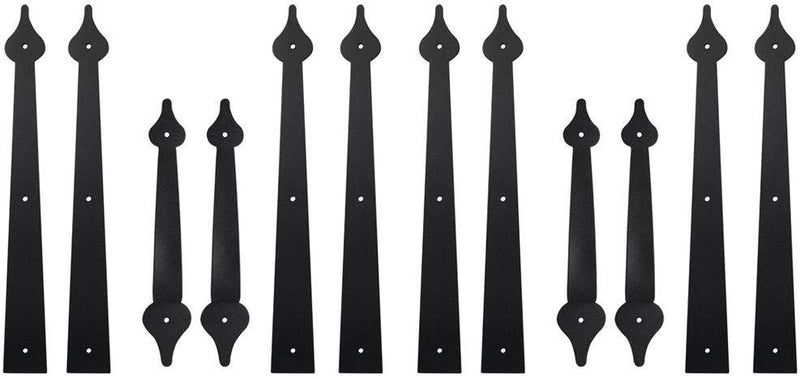 Boshen Garage Carriage Door Handles Hinges Decorative Hardware Kit for Doors Accents Screw Mount (2 Set(8 Hinges + 4 Handles), Black)