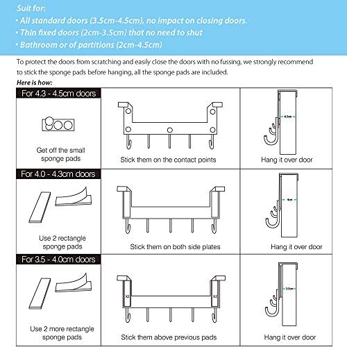 ACMETOP Over The Door Hook Hanger, Heavy-Duty Organizer for Coat, Towel, Bag, Robe - 5 Hooks, Aluminum, Brush Finish (Silver)