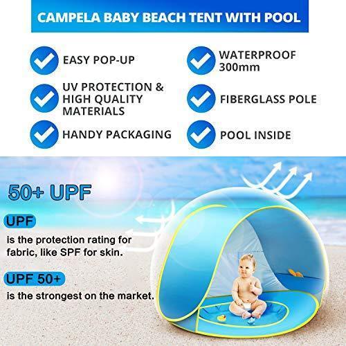 Baby Beach Tent, Pop Up Portable Sun Shelter with Pool, 50+ UPF UV Protection & Waterproof 300MM, Summer Outdoor Baby Tent for Aged 0-4 Infant Toddler Kids Parks Beach Shade by TURNMEON