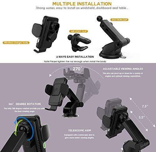 ZeeHoo Wireless Car Charger,10W Qi Fast Charging Auto-Clamping Car Mount,Windshield Dash Air Vent Phone Holder Compatible iPhone 11/11 Pro/11 Pro Max/Xs MAX/XS/XR/X/8/8+,Samsung S10/S10+/S9/S9+/S8/S8+