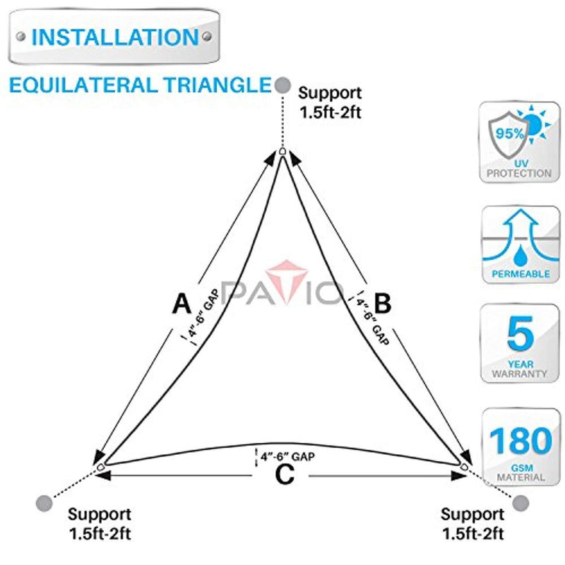 Patio Paradise 20' x 20' x 20' Beige Sun Shade Sail Triangle Canopy, 180 GSM Permeable Canopy Pergolas Top Cover, Permeable UV Block Fabric Durable Outdoor, Customized Available