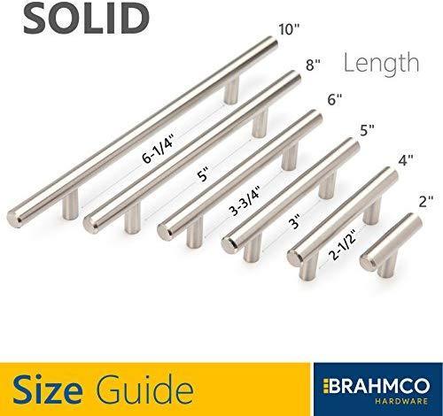 30 Pack | 5" Solid Brushed Nickel T Bar Cabinet Pulls: 3" inch Hole Center | Brahmco 320-5 Modern Euro Style Stainless Steel Kitchen Cabinet Hardware/Dresser Drawer Handles