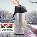 Thermal Coffee Airpot - Beverage Dispenser (85oz.) By Vondior - Stainless Steel Urn For Hot/Cold Water Or, Pump Action, Party Thermos Carafe, Bunn Brush Bonus, Lid Pitcher