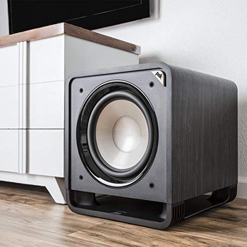 Polk Audio HTS 10 Powered Subwoofer with Power Port Technology | 10” Woofer, up to 200W Amp | For the Ultimate Home Theater Experience | Modern Sub that Fits in any Setting | Washed Black Walnut