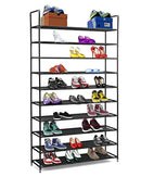 Halter 10 Tier Stackable Shoe Rack Storage Shelves - Stainless Steel Frame Holds 50 Pairs of Shoes - 39.125" X 11.125" X 69.5" - Black