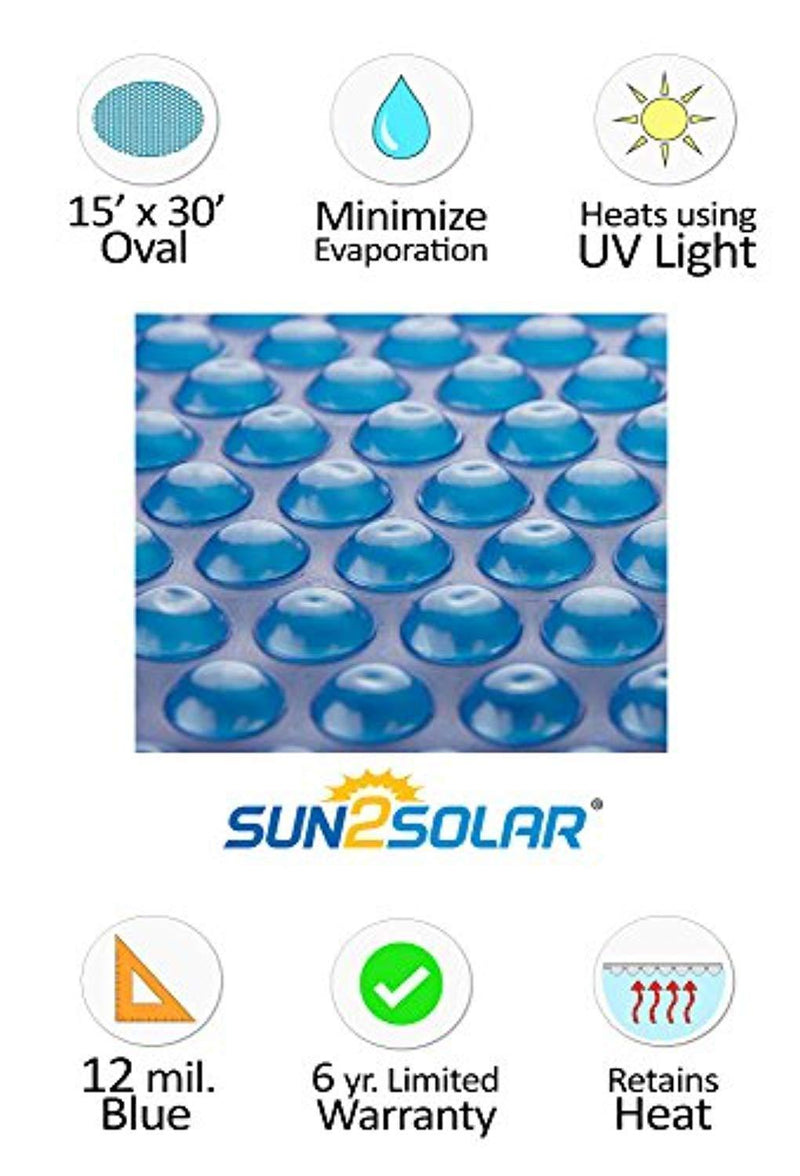 Sun2Solar Blue 15-Foot-by-30-Foot Oval Solar Cover | 12 Mil | Heating Blanket for In-Ground and Above-Ground Swimming Pools