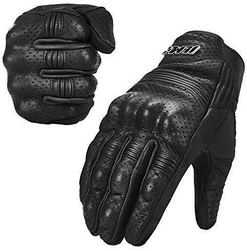 ILM Goatskin Leather Motorcycle Motorbike Powersports Racing Gloves Touchscreen For Men and Women Black (XXL, Black Perforated)