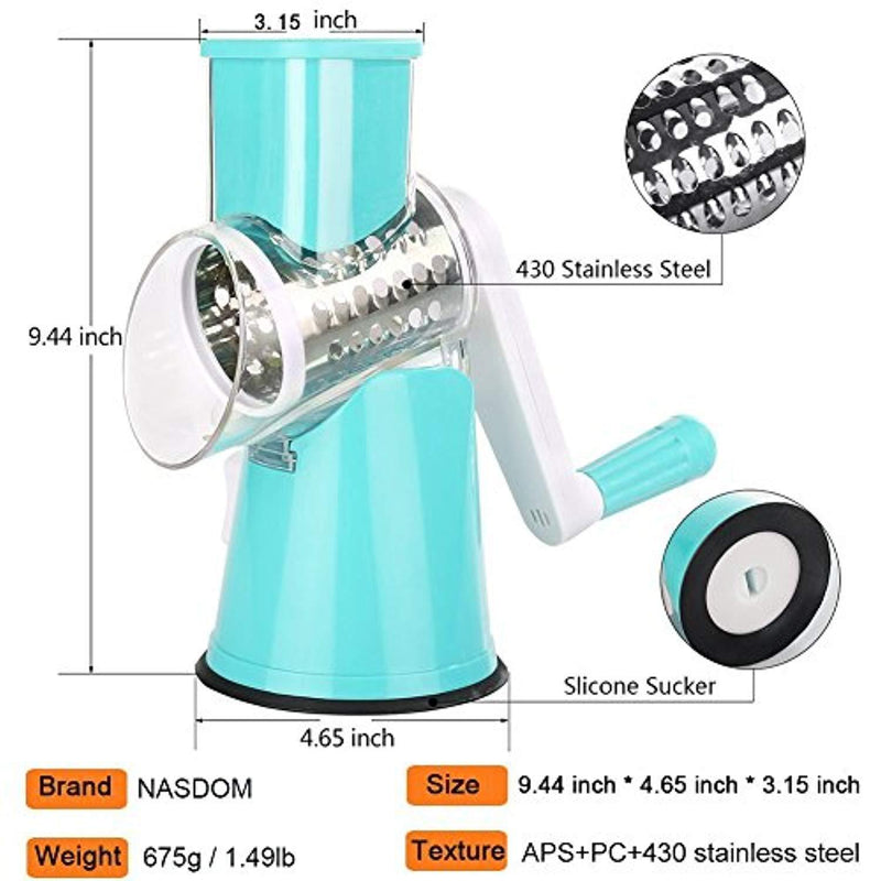 Vegetable Mandoline Slicer Chopper Grater-Speedy Manual Rotary Drum Grater Countertop Food Slicer Fruit Cheese Nut Chopper Cutter Shredder Grinder