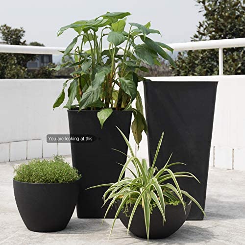 La Jolíe Muse Tall Planters 26 Inch, Flower Pot Pack 2, Patio Deck Indoor Outdoor Garden Tree Planters, Black