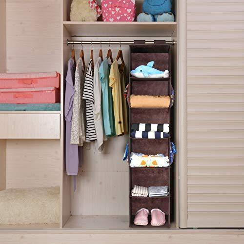 Magicfly Hanging Closet Organizer, 6-Shelf Hanging Clothes Storage Box Collapsible Accessory Shelves Eco- Friendly Closet Cubby, Sweater & Handbag Organizer, Easy Mount, Black