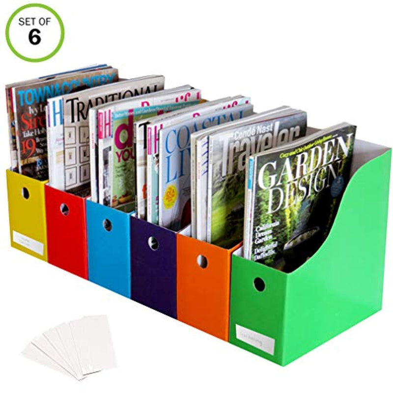 Evelots Heavy Duty Magazine File Holder Organizer W/Labels, 4" Wide, Asstd, S/6