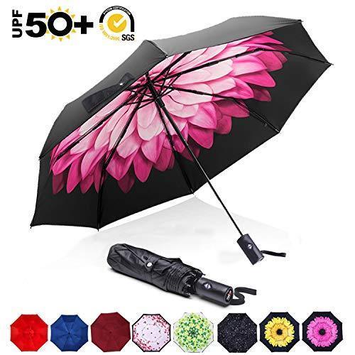 ABCCANOPY Umbrella Compact Rain&Wind Teflon Repellent Umbrellas Sun Protection with Black Glue Anti UV Coating Travel Auto Folding Umbrella, Blocking UV 99.98% (Black)